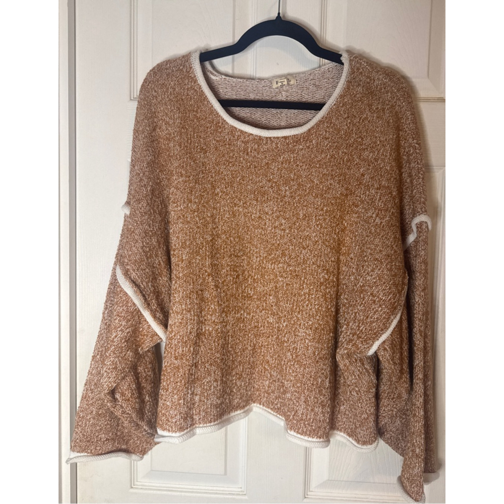 POL Oversized Brown & White Crew Neck Sweater S